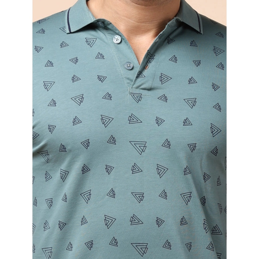 Grey cotton printed polo neck half sleeve t-shirt for men's casual style