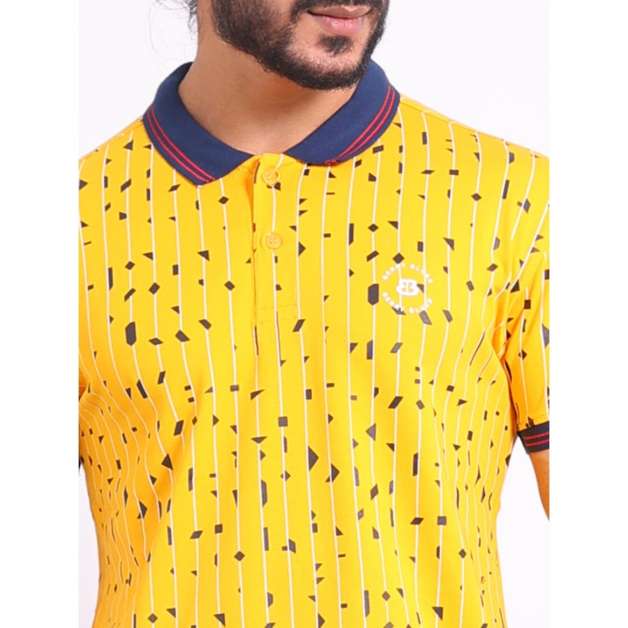 Men's casual cotton turmeric printed polo neck half sleeve t-shirt with vibrant design
