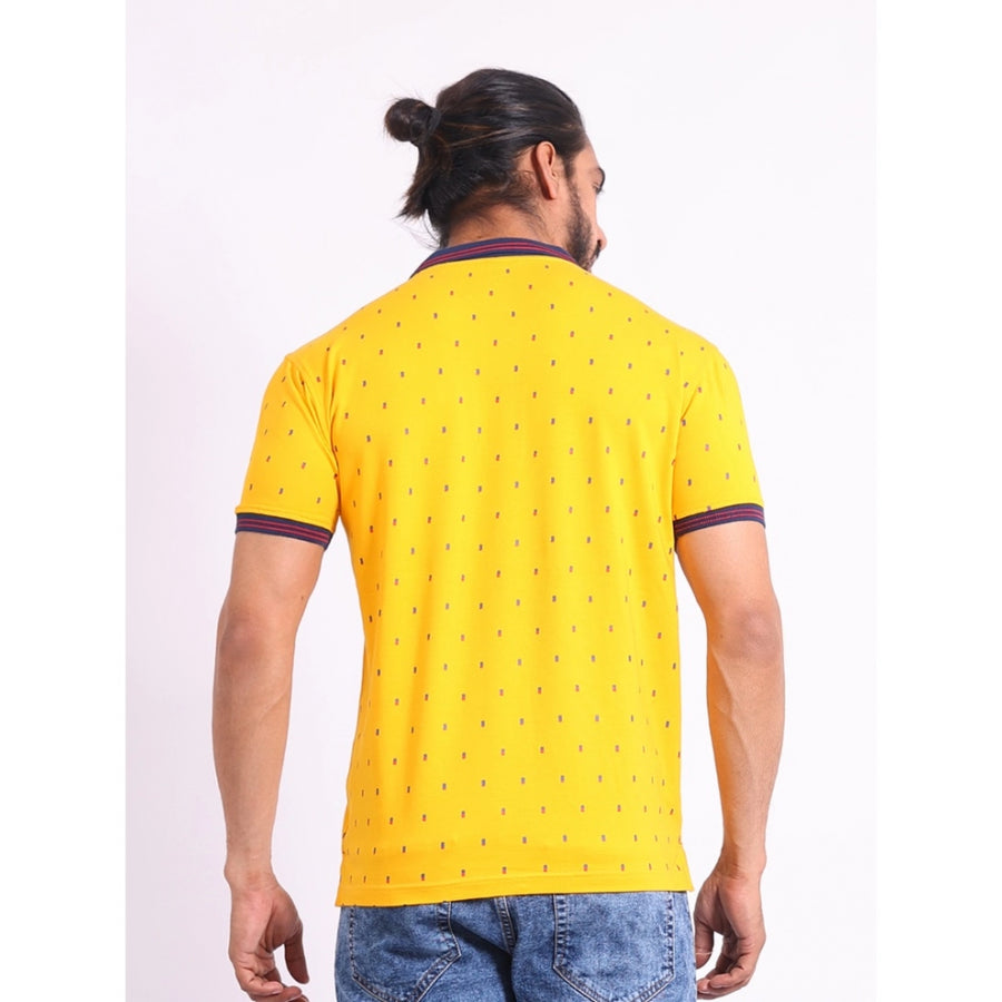 Men's casual cotton turmeric printed polo neck half sleeve t-shirt with vibrant design