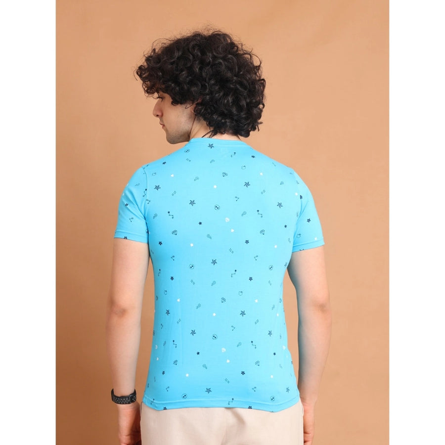 Skyblue cotton printed men's casual round neck half sleeve t-shirt with vibrant graphic design
