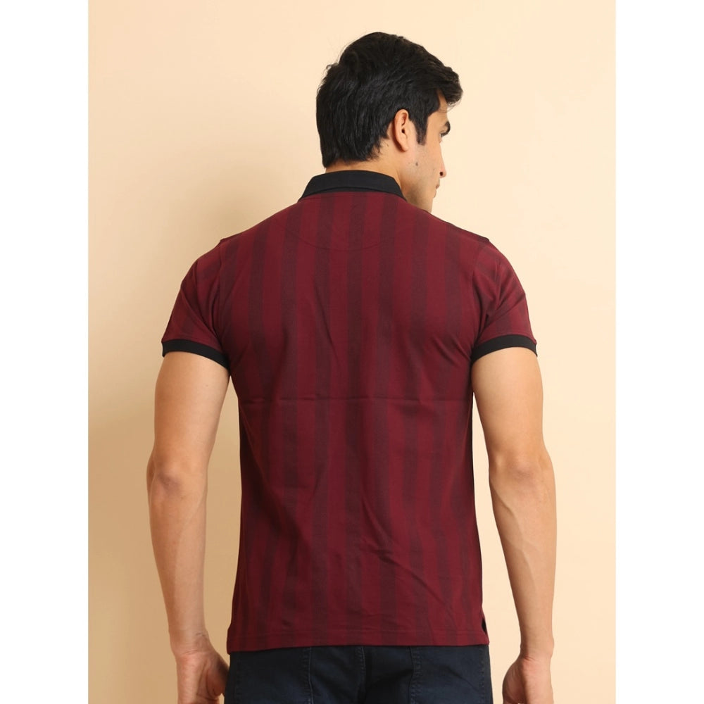 Men's plum cotton printed polo neck half sleeve t-shirt with casual vibe