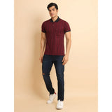 Plum cotton printed polo neck half sleeve men's casual t-shirt