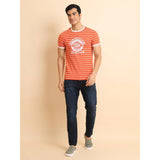 Men's Casual Cotton Printed Round Neck Half Sleeve T-Shirt (Rust)