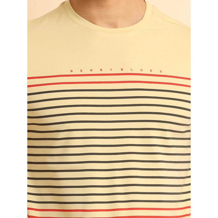 Men's casual cotton printed round neck half sleeve beige t-shirt - vibrant design on soft fabric