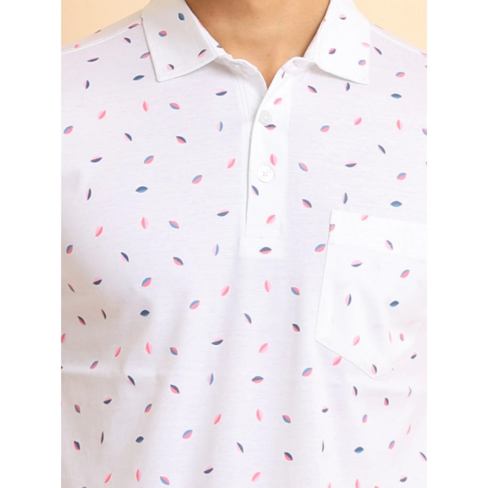 Men's casual cotton printed polo neck half sleeve white t-shirt - vibrant design for everyday wear