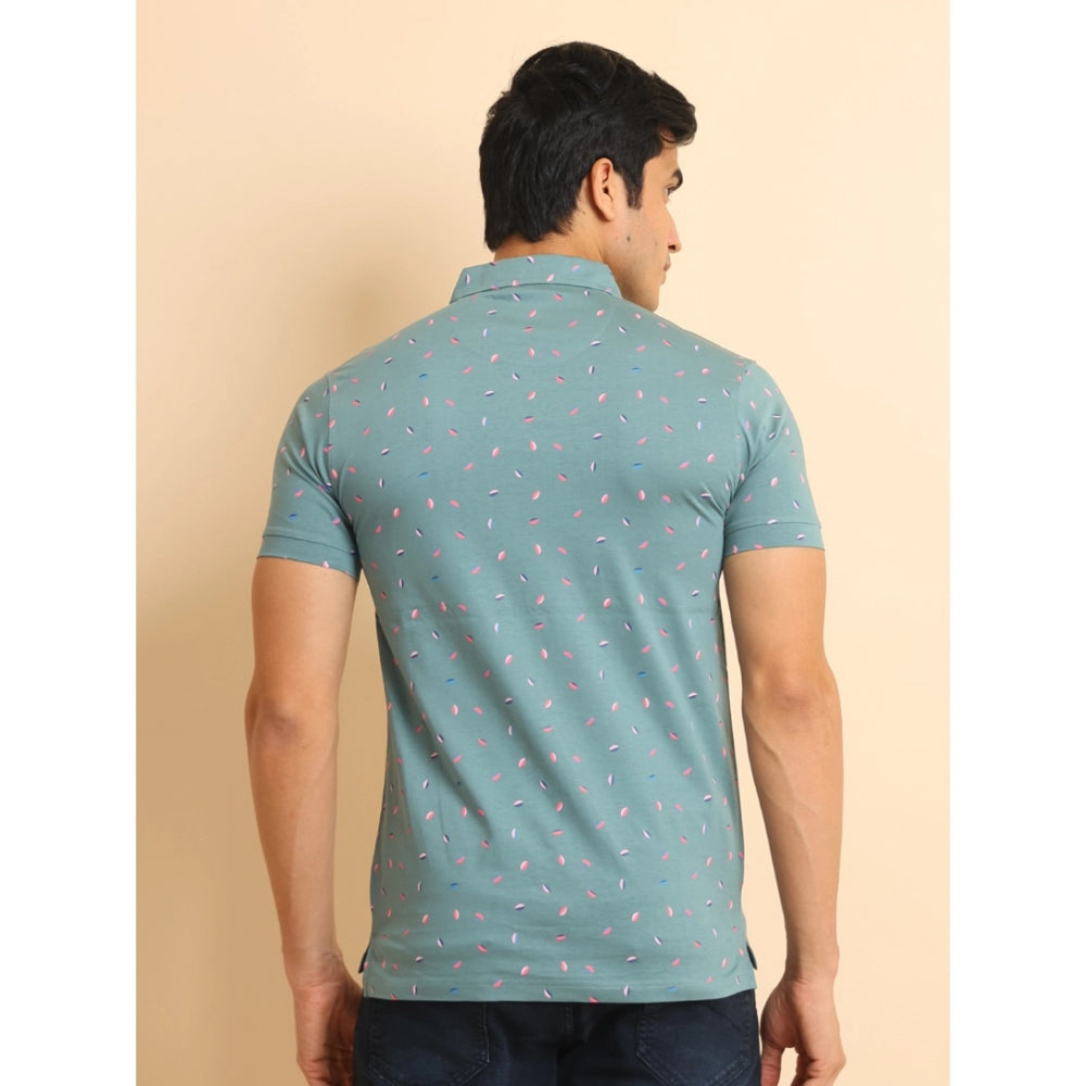 Grey cotton printed polo neck half sleeve t-shirt for men, casual style