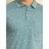 Grey cotton printed polo neck half sleeve t-shirt for men's casual wear