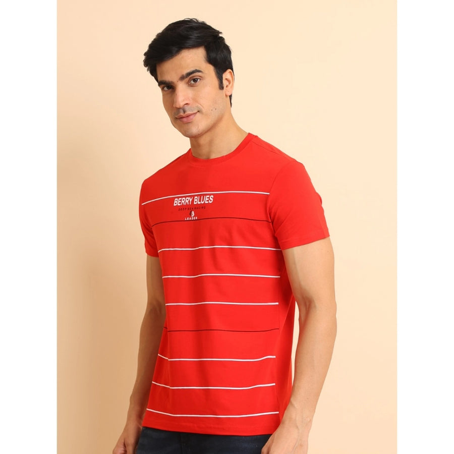 Red cotton men's casual printed half-sleeve round neck t-shirt with vibrant design