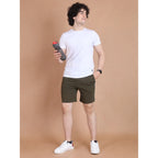 Olive striped cotton men's casual above-knee shorts - vibrant pattern, comfortable fit