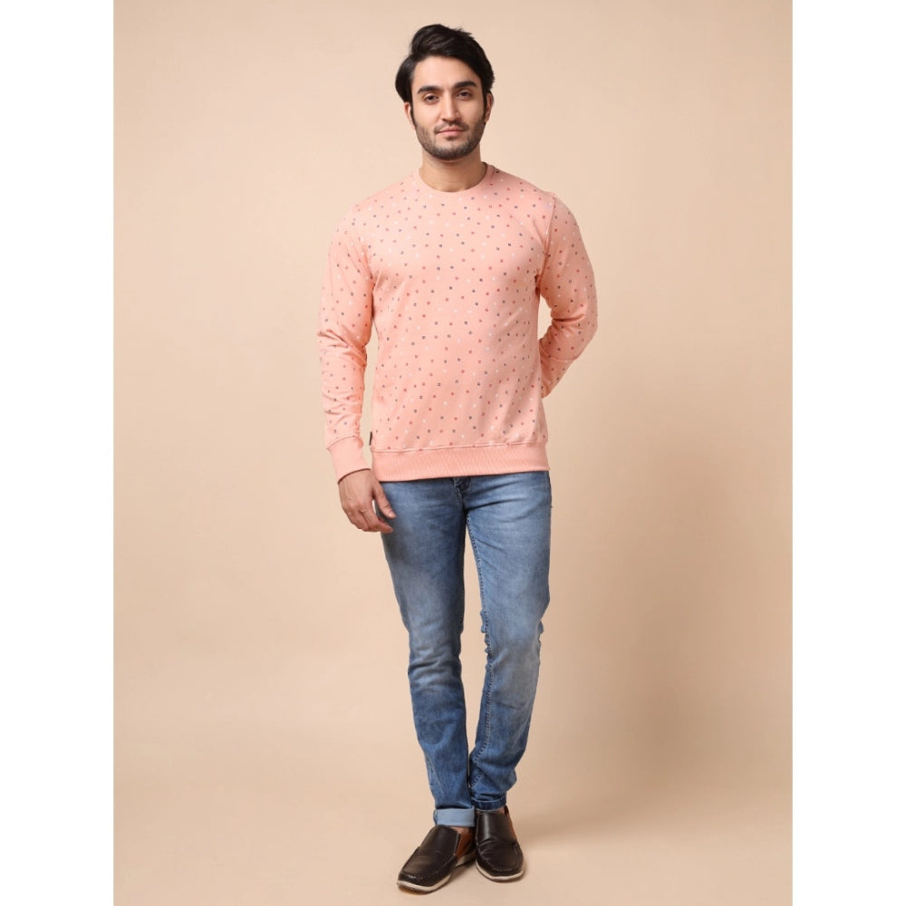 Men's Casual Cotton Printed Round Neck Full Sleeve Sweat T-Shirt (Peach)