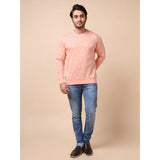 Men's Casual Cotton Printed Round Neck Full Sleeve Sweat T-Shirt (Peach)