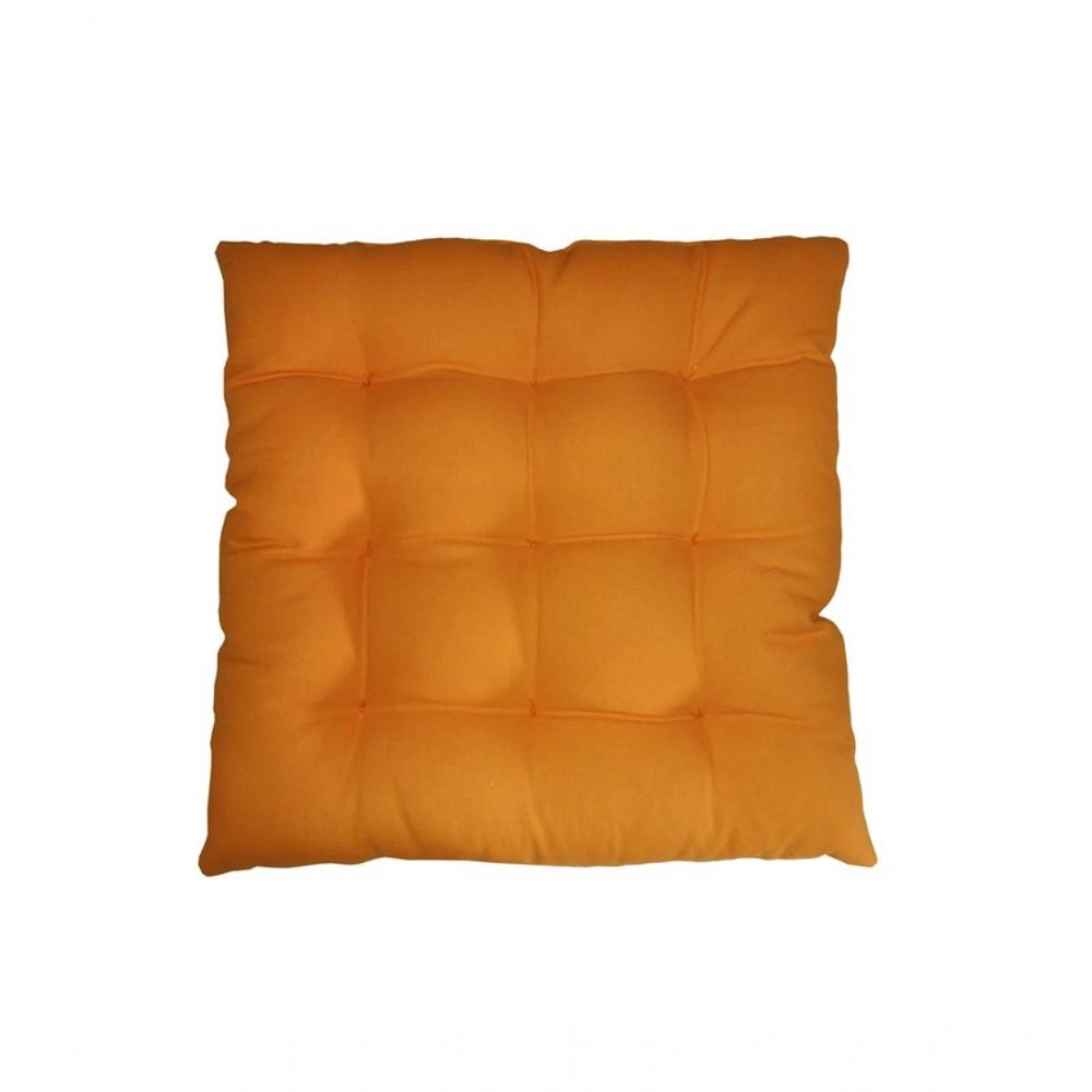 Green & Mustard cotton blended solid chair cushion (16x16 inches) for home seating