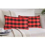 Red and black cotton checkered cushion cover with blanket stitch (12x20in)