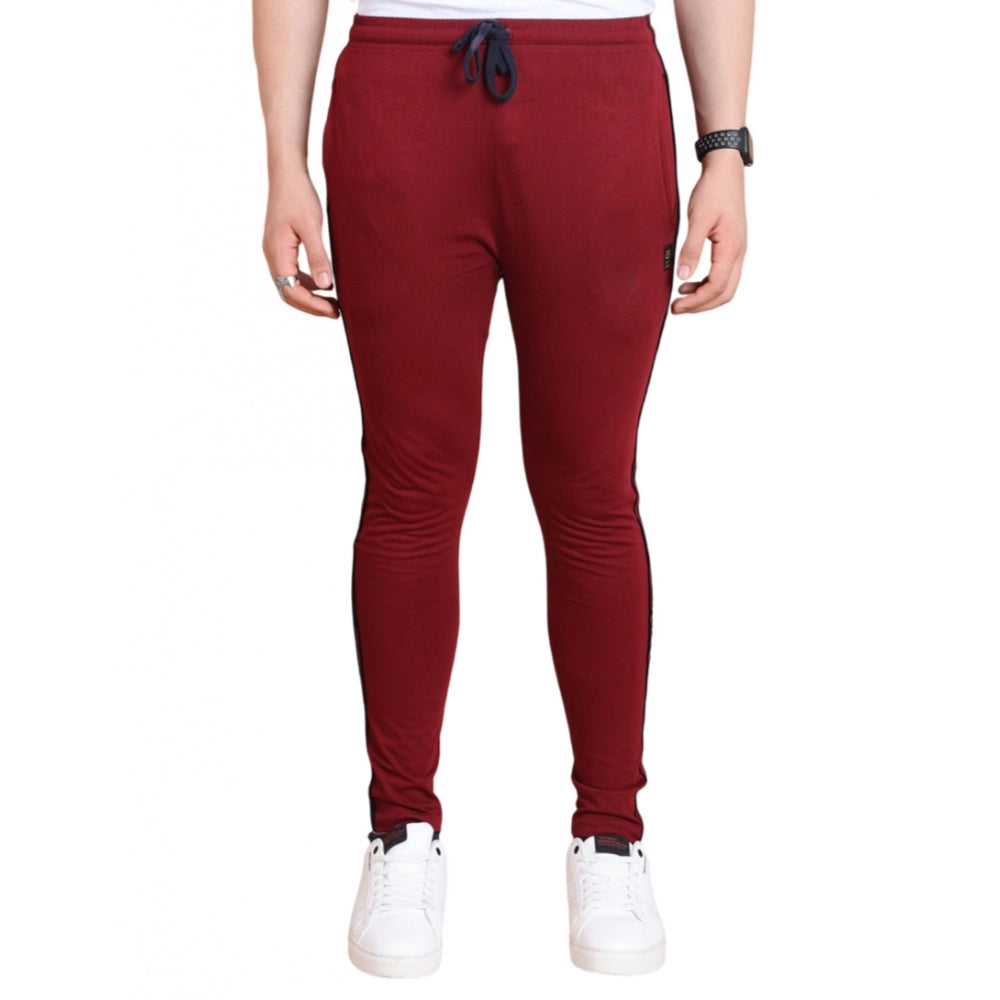 Men's Casual Cotton Striped Full Length Track Pant (Maroon)