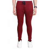 Men's Casual Cotton Striped Full Length Track Pant (Maroon)