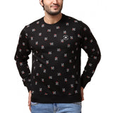 Men's Casual Cotton Printed Round Neck Full Sleeve Sweat T-Shirt (Black)