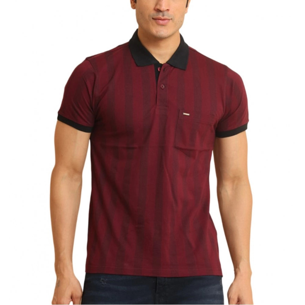 Men's casual cotton printed plum polo neck half sleeve T-shirt - vintage floral pattern