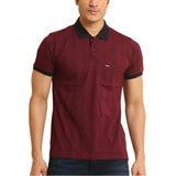 Men's casual cotton printed plum polo neck half sleeve T-shirt - vintage floral pattern