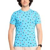 Skyblue cotton printed men's casual round neck half sleeve t-shirt with vibrant design