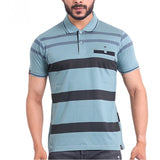 Green cotton printed polo neck half sleeve t-shirt for men's casual wear