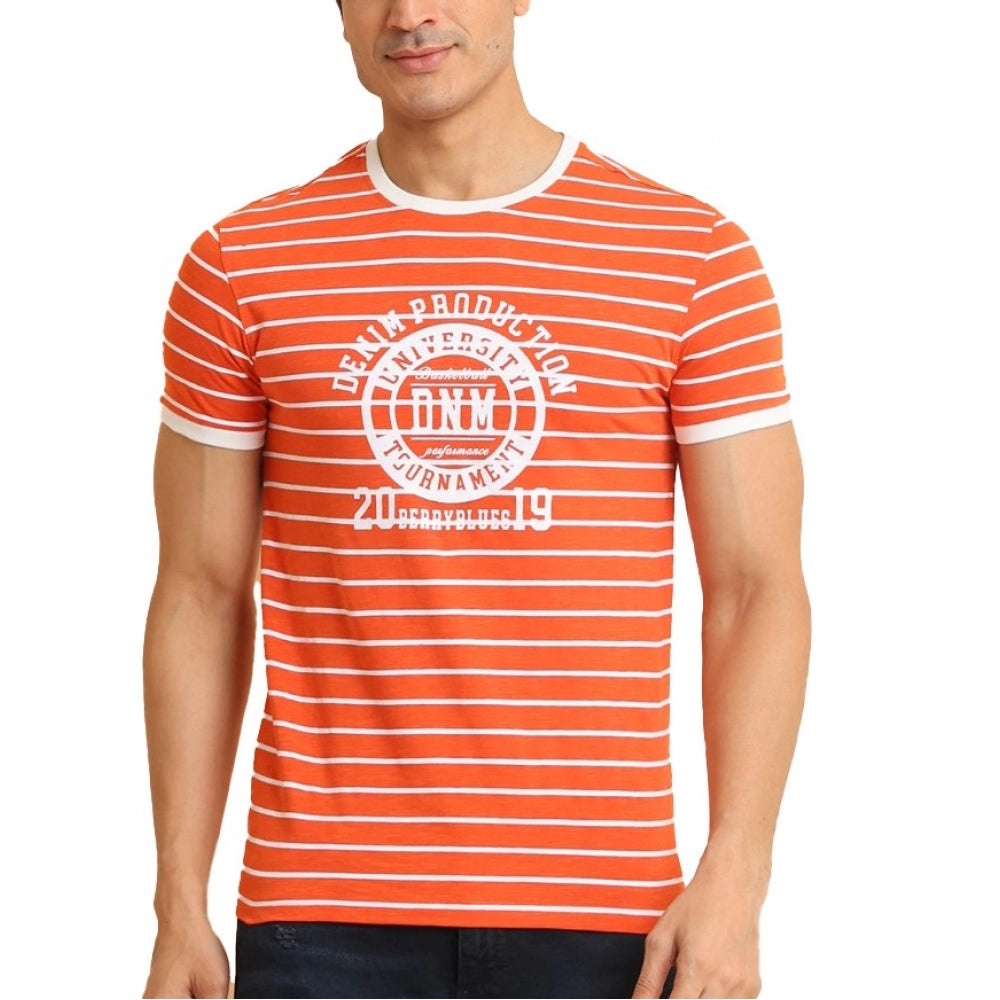 Men's Casual Cotton Printed Round Neck Half Sleeve T-Shirt (Rust)