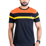 Men's Casual Cotton Printed Round Neck Half Sleeve T-Shirt (Black)