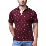 Plum cotton printed polo neck half sleeve men's casual t-shirt, vibrant colors for everyday wear