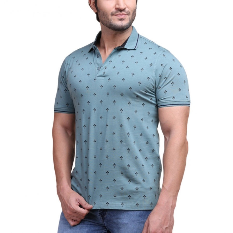 Grey cotton printed polo neck half sleeve t-shirt for men's casual wear