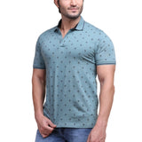 Men's Casual Cotton Printed Polo Neck Half Sleeve T-Shirt (Grey)