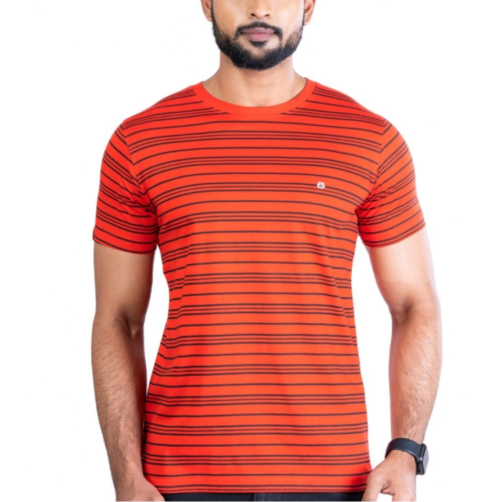 Red cotton printed men's casual round neck half sleeve t-shirt with vibrant design