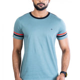 Men's Casual Cotton Printed Round Neck Half Sleeve T-Shirt (Grey)