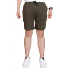 Olive striped cotton casual shorts for men, above-knee length style