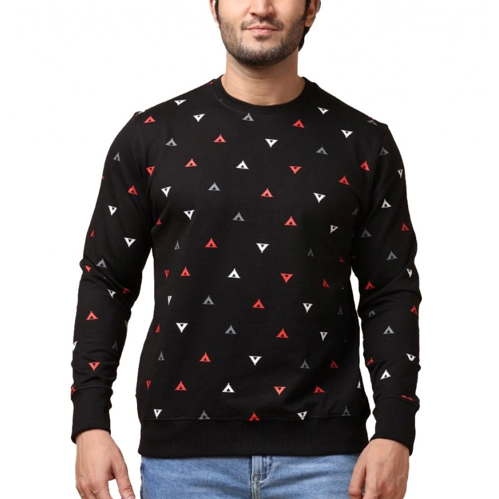 Black cotton printed round neck full sleeve sweat t-shirt for men's casual wear