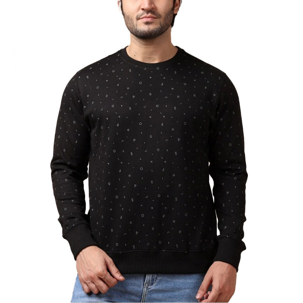 Black cotton printed round neck full sleeve sweat T-shirt for men - casual style with vibrant graphic design