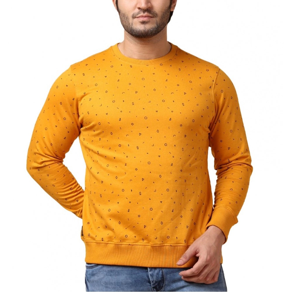 Men's Casual Cotton Printed Round Neck Full Sleeve Sweat T-Shirt (Mustard)