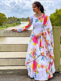 Georgette floral printed party gown with dupatta, long sleeves, versatile for events and daily wear. Hand wash recommended. Indian traditional design