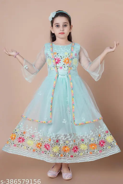Green embellished net gown for kids, BAAQI KIDS/GIRLS sizing 3-12 years