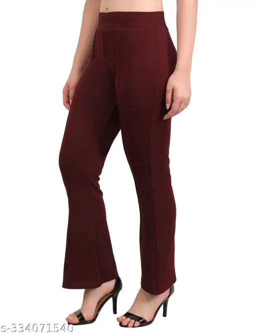 Polycotelastic high-waist bell bottom trousers for casual office workwear & evening events - Women's fashion pants with stretchy parallel leg