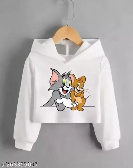 Fleece-material, printed women's sweatshirt with hoodie, full sleeves, winter wear. JUNEBERRY brand." (95 characters)