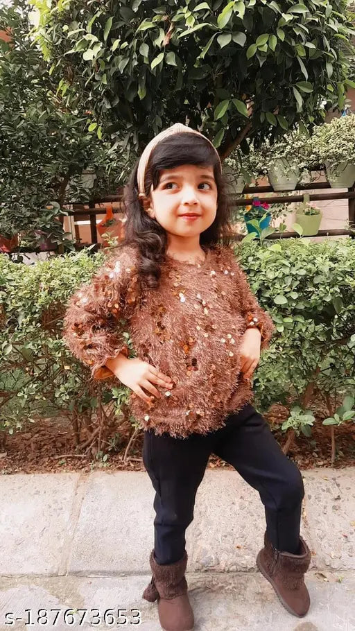 Embellished net velvet kids' sweater, imported Russian fur, party wear for 1-6 years old girls