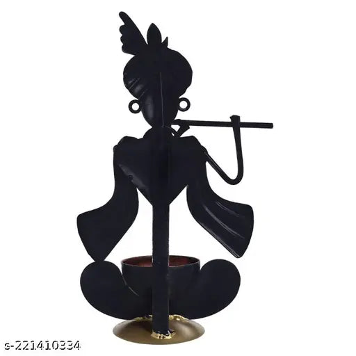 Metal Krishna Ji Decorative T Light Holder, intricate metal Indian krishna idol for home or garden decor, 6.5 x 11.5 x 3 inches