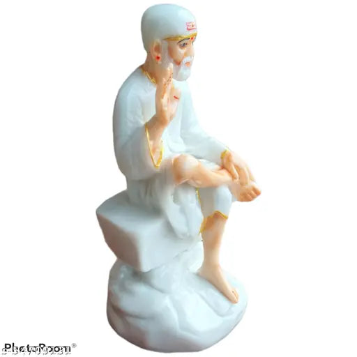 6-inch Italian Marble Dust Ashirwad Sai Baba Idol for home, office decor - Vastu compliant
