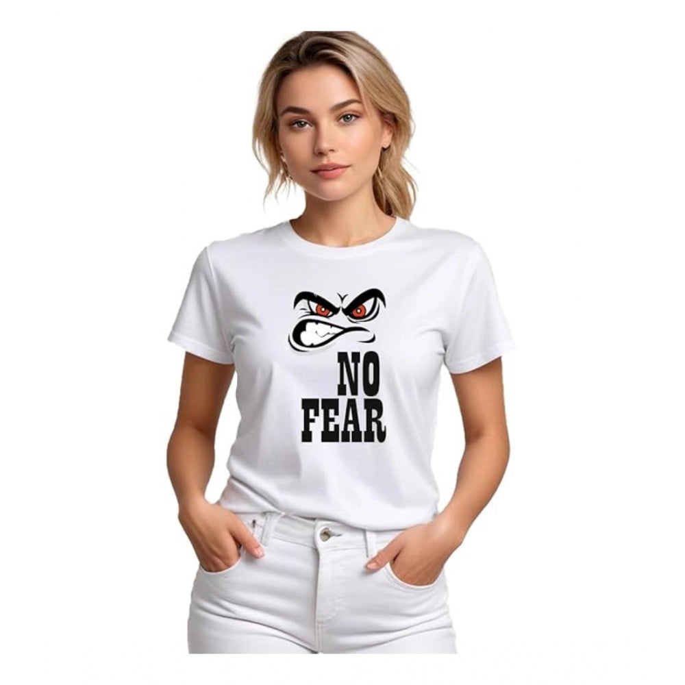 Womens white half sleeve tshirt with black graphic
