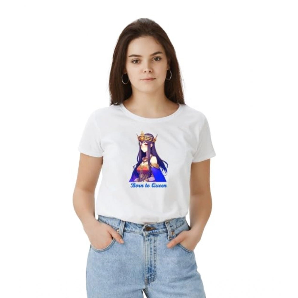 Women's white polyester solid print round neck half sleeve t-shirt