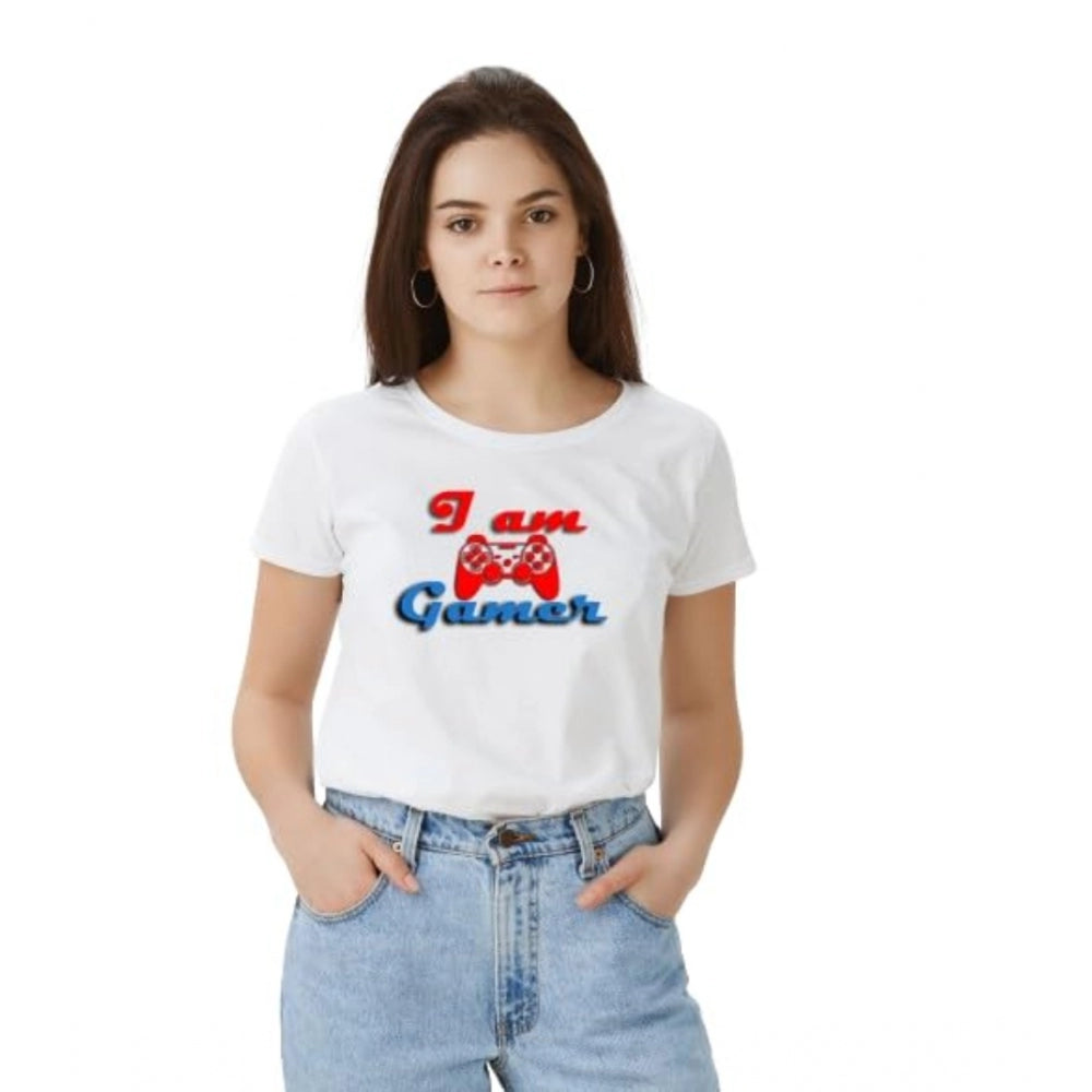 White half sleeve round neck women's polyester t-shirt