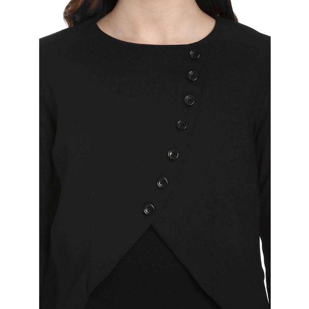 Black polyester diagonal cut long sleeves blazer for women, round neck, professional wear