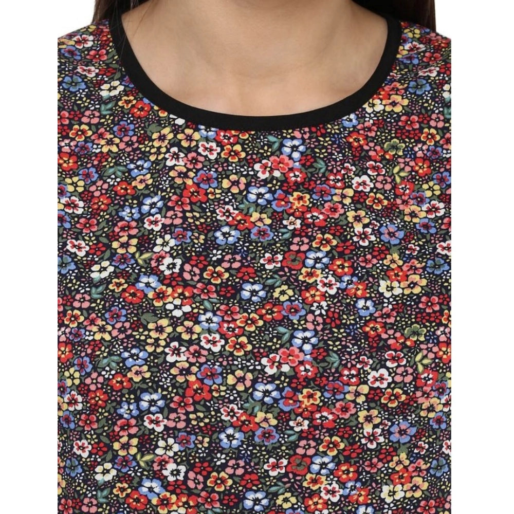 Womens polyester printed sleeveless knee-length dress with multicolor floral pattern
