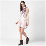 Orange polyester women's above knee sleeveless dress with print
