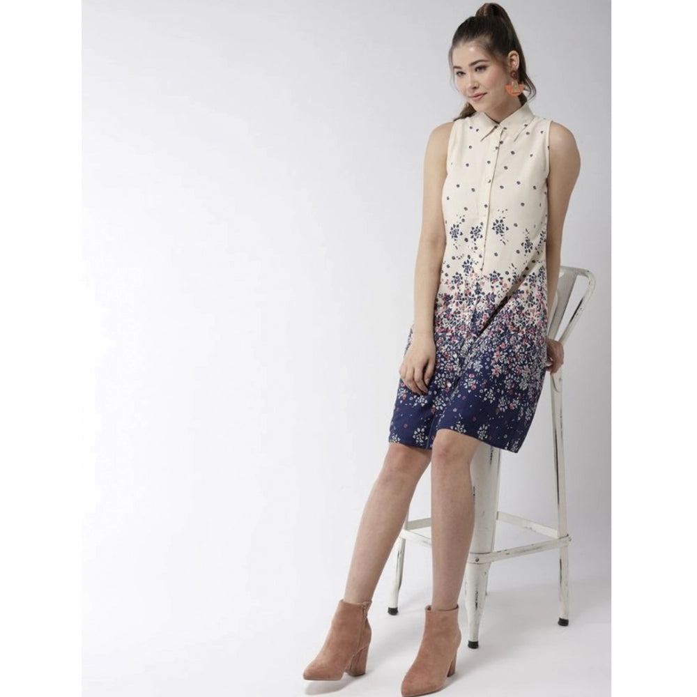Womens sleeveless dress with a floral print in cream color