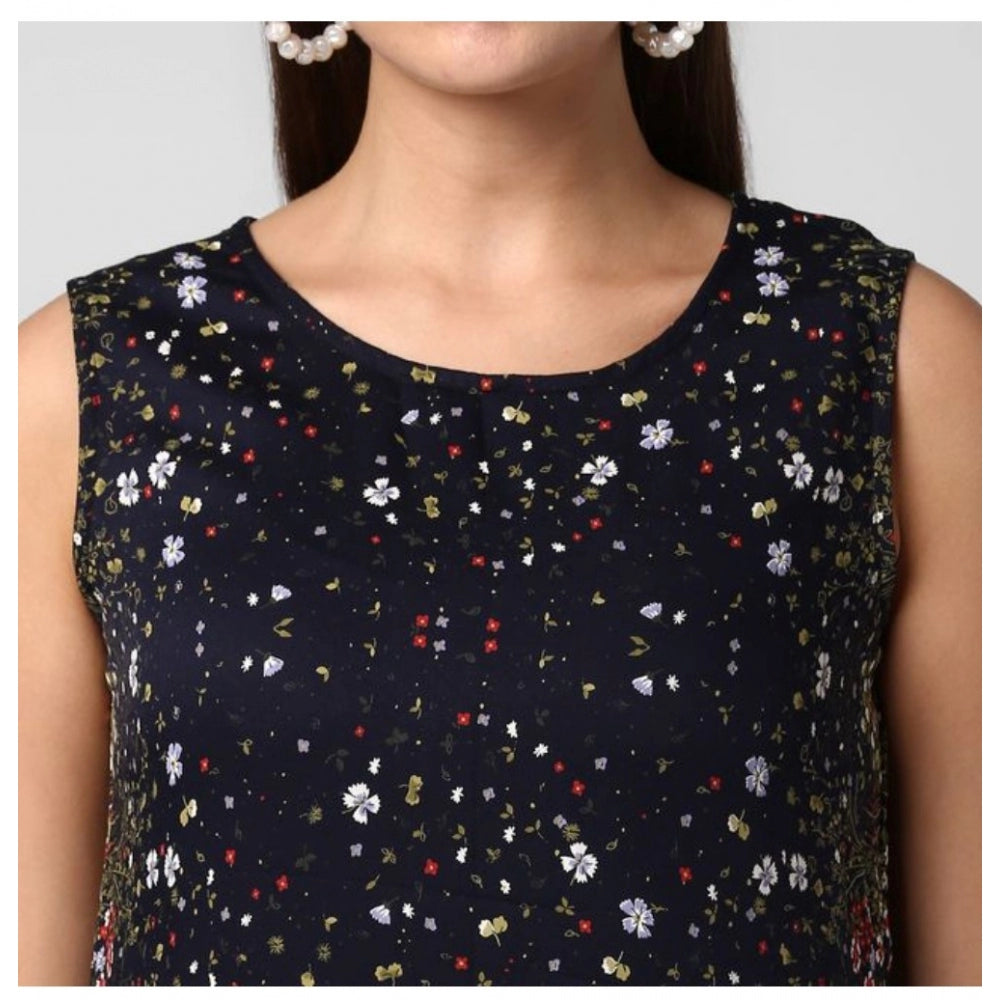Women's rayon floral sleeveless calflength dress, black